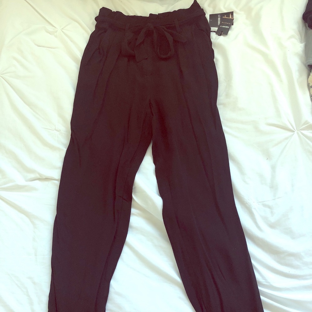 Black pants/trousers with tie belt